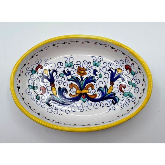 Deruta Ricco Italian Hand Painted Small Plate Dish Soap Dish Signed - Picture 6 of 8